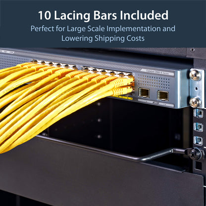 StarTech 10-Pack Horizontal Lacing Bar with 2in (5.1cm) Offset at 75 Degrees, Server Rack Cable Management, 19" Network Rack-Mount Cord Organizer, TAA