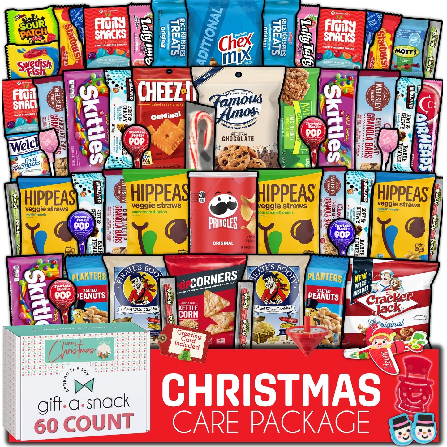 Gift A Snack - Fathers Day Treats Snack Box Variety Pack Care Package + Greeting Card (40 Count) Birthday Sweet Treats Gift Basket, Candies Chips Crackers Bars Office Food Assortments & Variety Gifts