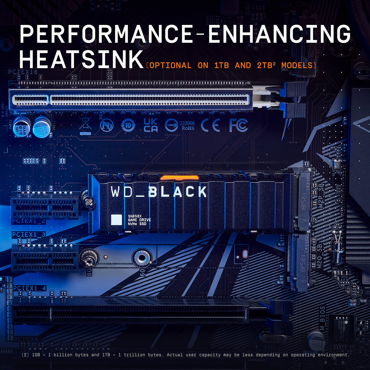 WD_BLACK SN850X 1TB NVMe SSD - M.2 2280, Up to 7,300 MB/s Read speeds, Up to 6,300 MB/s write speeds, Gaming Expansion, High Performance Internal Solid State Drive - WDS100T2X0E