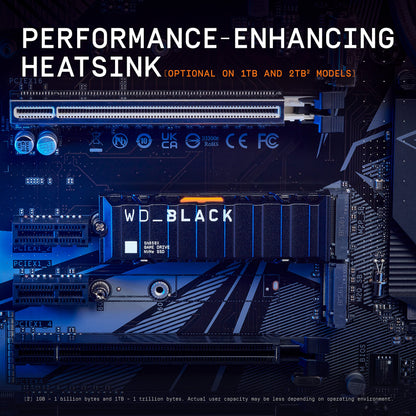 WD_BLACK SN850X 1TB NVMe SSD - M.2 2280, Up to 7,300 MB/s Read speeds, Up to 6,300 MB/s write speeds, Gaming Expansion, High Performance Internal Solid State Drive - WDS100T2X0E