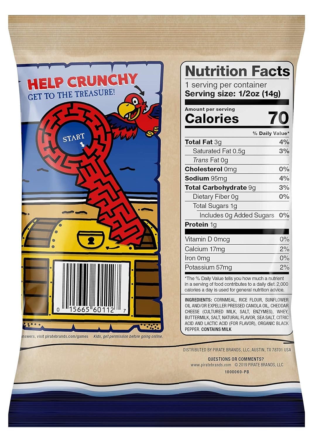 Pirate's Booty Aged White Cheddar Cheese Puffs, 60ct, 0.5oz Individual Size Bags, Gluten Free, Healthy Kids Snacks, 100 Calorie Packs