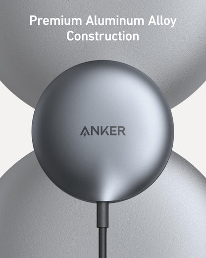 Anker MagSafe Charger Pad Compatible, MagGo iPhone 16 Wireless Charging Pad, Qi2 Certified 15W Wireless Charger for iPhone 16/16 Plus/16 Pro/16 Pro Max/15/14/13/12 Series (White, No Adapter)