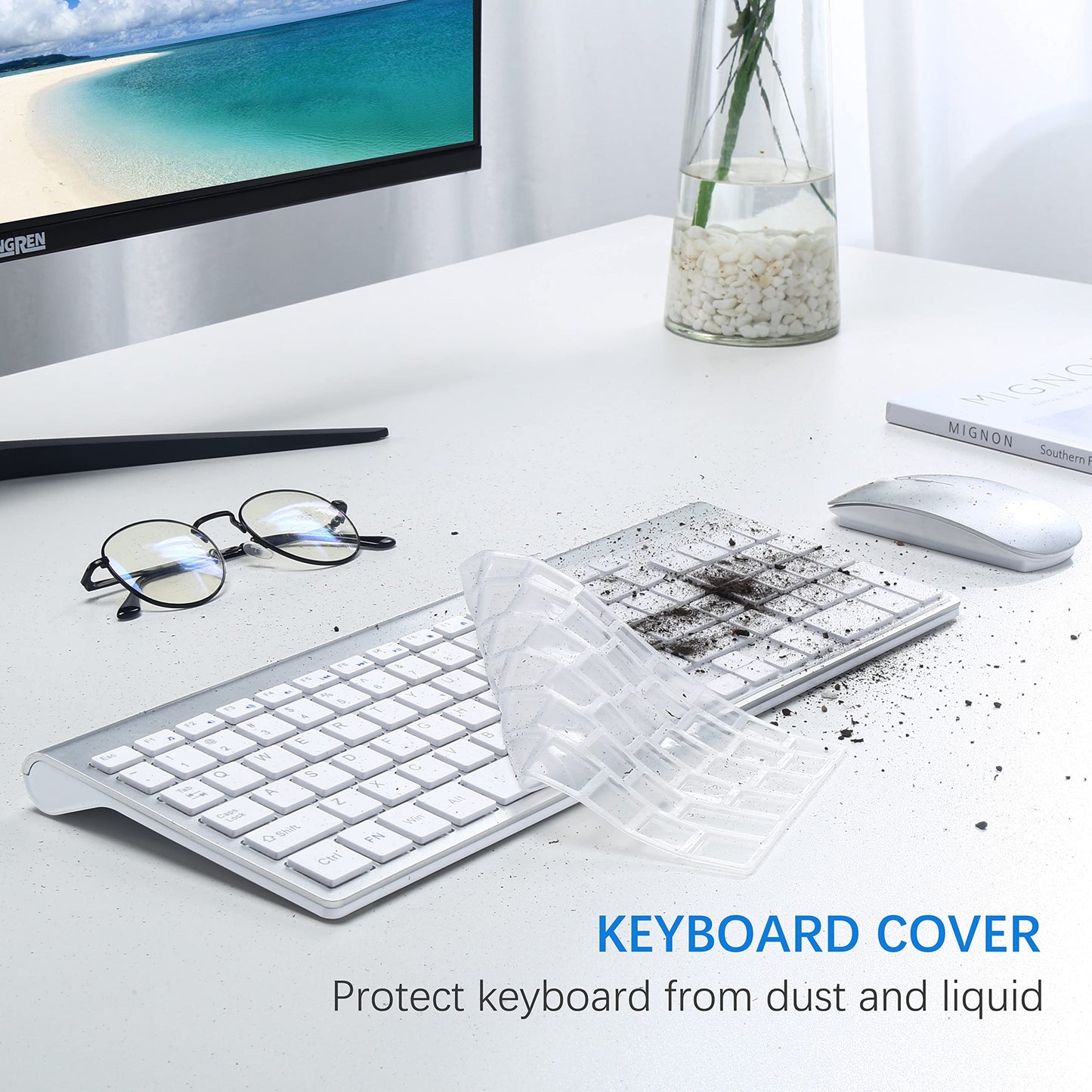 TopMate Wireless Keyboard and Mouse Ultra Slim Combo, 2.4G Silent Compact USB 2400DPI Mouse and Scissor Switch Keyboard Set with Cover, Batteries Included, for PC/Laptop/Windows/Mac - White