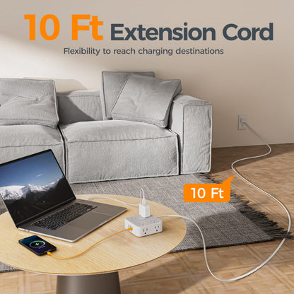 TESSAN Surge Protector Power Strip, 5 Ft Flat Plug Extension Cord with 3 USB (1 USB C) 8 Outlets, 1250W, 900J Protection, 3 Sided Outlet Extender with Power Switch for Office, Dorm Room, Grey
