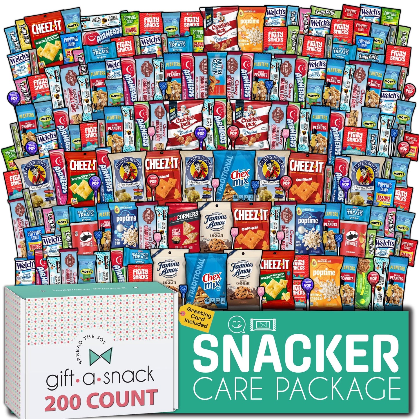 Gift A Snack - Fathers Day Treats Snack Box Variety Pack Care Package + Greeting Card (40 Count) Birthday Sweet Treats Gift Basket, Candies Chips Crackers Bars Office Food Assortments & Variety Gifts