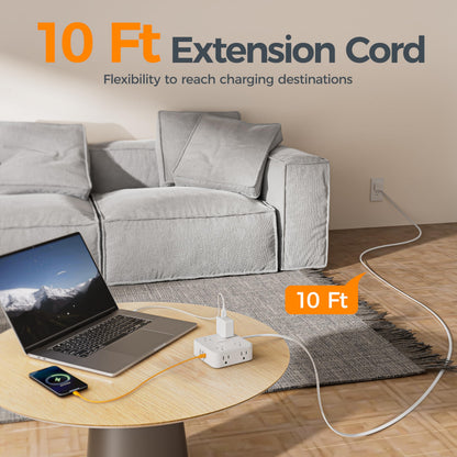 TESSAN Surge Protector Power Strip, 5 Ft Flat Plug Extension Cord with 3 USB (1 USB C) 8 Outlets, 1250W, 900J Protection, 3 Sided Outlet Extender with Power Switch for Office, Dorm Room, Grey