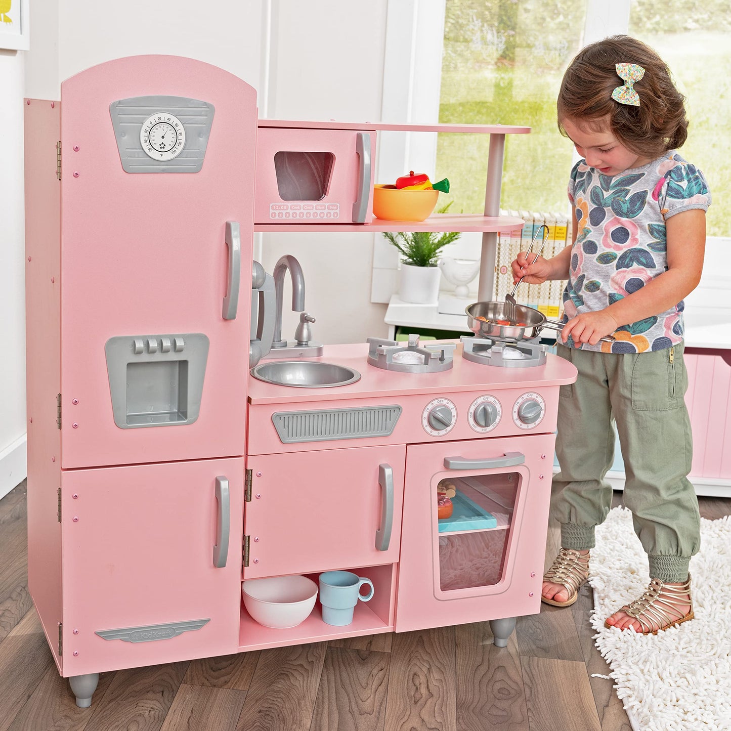 KidKraft Vintage Wooden Play Kitchen with Pretend Ice Maker and Play Phone, White