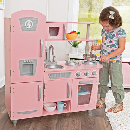 KidKraft Vintage Wooden Play Kitchen with Pretend Ice Maker and Play Phone, White