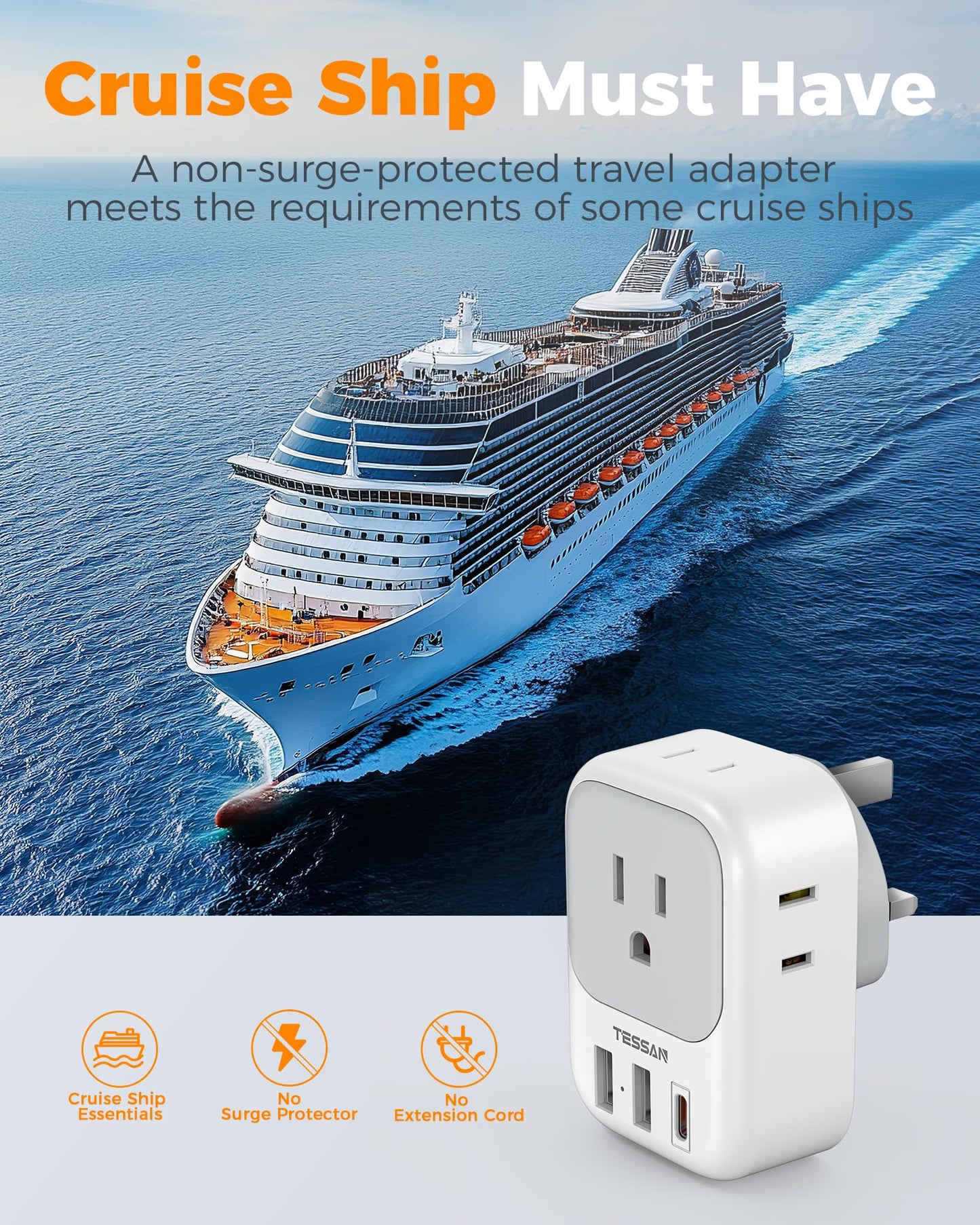 2 Pack European Plug Adapter USB C, TESSAN US to Europe Adapter 4 Outlets 3 USB Charger, Type C International Power Adaptor to Italy Spain France Portugal Iceland Germany, Europe Travel Essentials