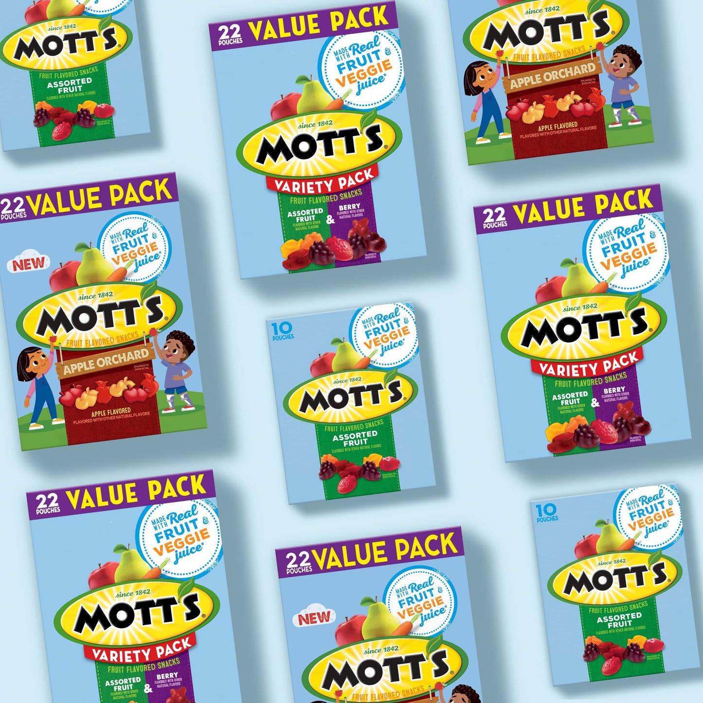 Mott's Fruit Flavored Snacks, Assorted Fruit, Gluten Free Snack, Value Pack, 22 Pouches, 17.6 oz (Pack of 6)