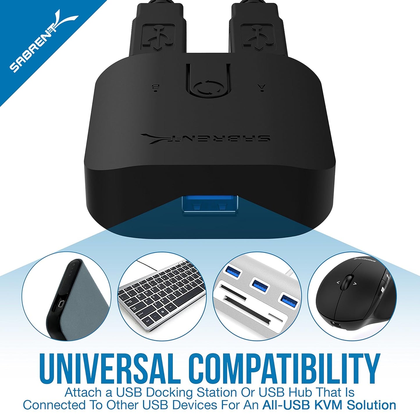SABRENT USB 3.0 Sharing Switch for Multiple Computers and Peripherals LED Device Indicators (USB-SW30) Black