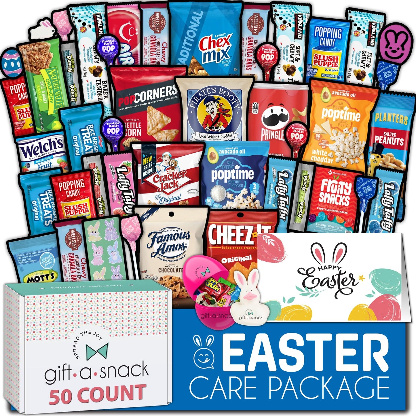 Gift A Snack - Fathers Day Treats Snack Box Variety Pack Care Package + Greeting Card (40 Count) Birthday Sweet Treats Gift Basket, Candies Chips Crackers Bars Office Food Assortments & Variety Gifts