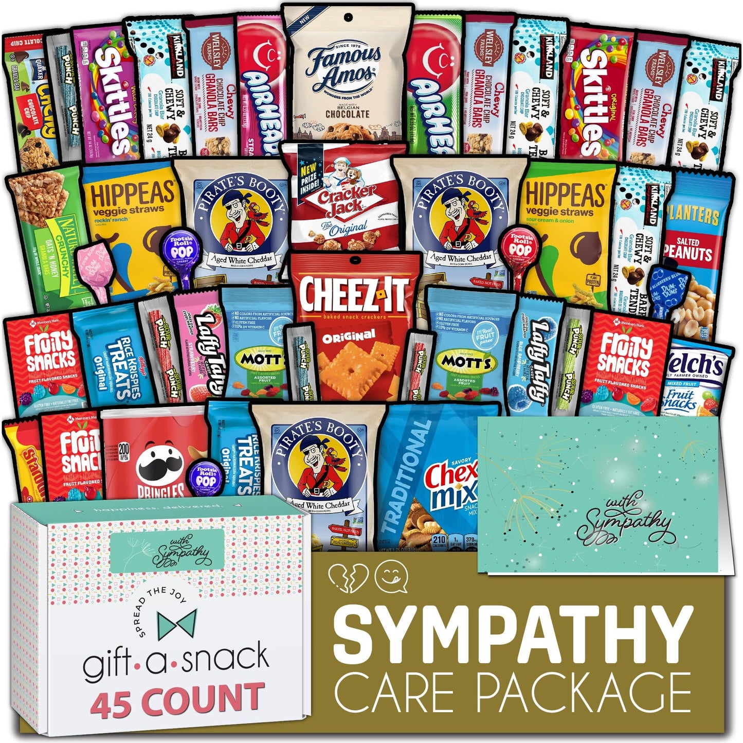 Gift A Snack - Fathers Day Treats Snack Box Variety Pack Care Package + Greeting Card (40 Count) Birthday Sweet Treats Gift Basket, Candies Chips Crackers Bars Office Food Assortments & Variety Gifts
