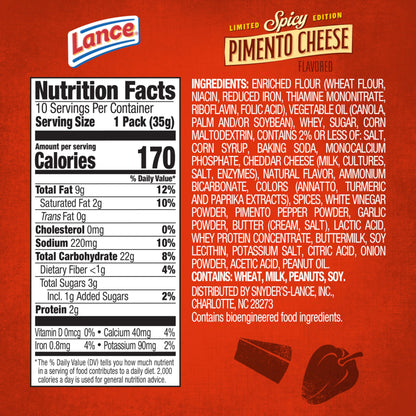 Lance Sandwich Crackers, Variety Pack, 3 Flavors, 20 Individually Wrapped Packs, 6 Sandwiches Each