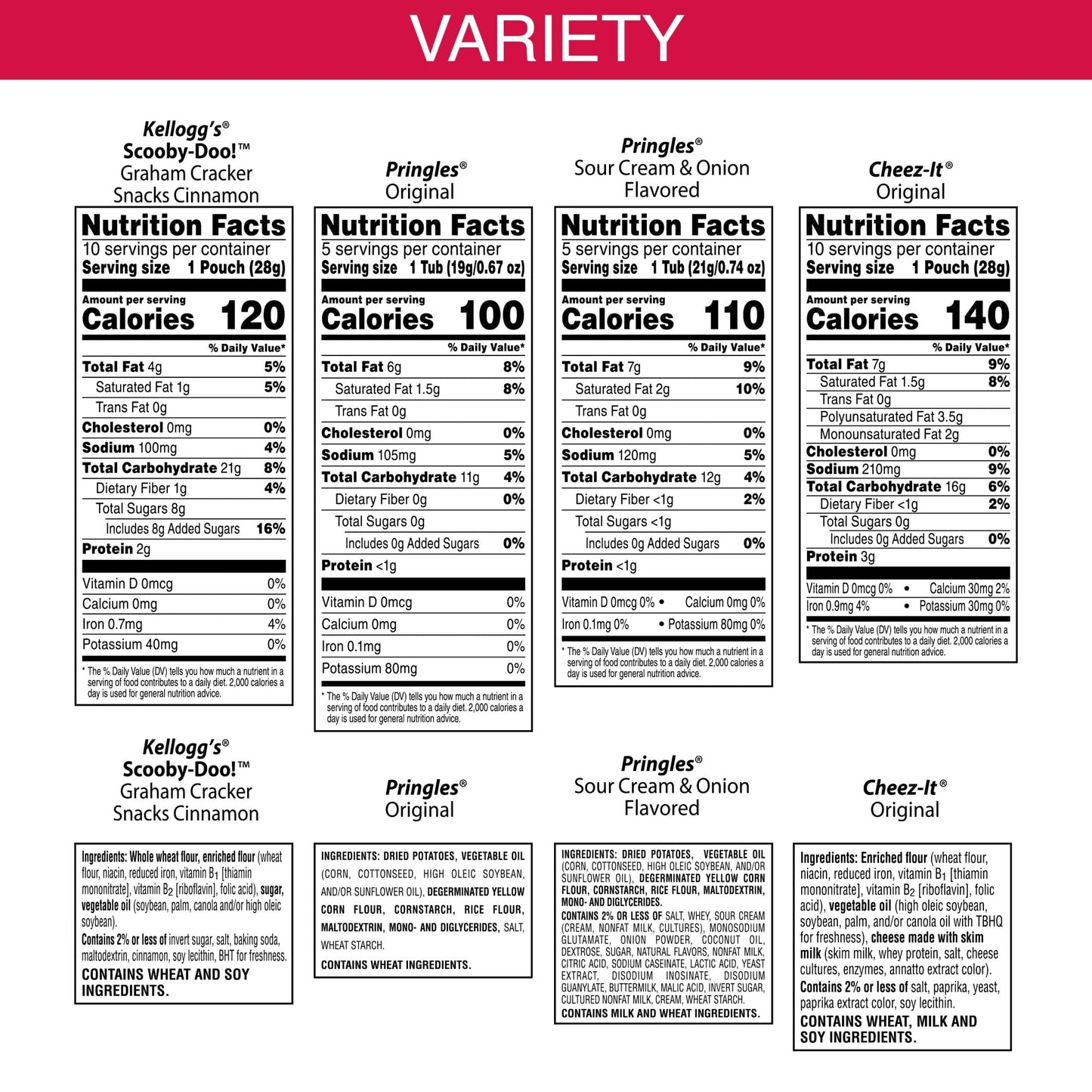 Kellogg's Cheez-It, Pringles & Rice Krispies Treats Snacks Mega Variety Pack, 30.1oz Box (30 Count)