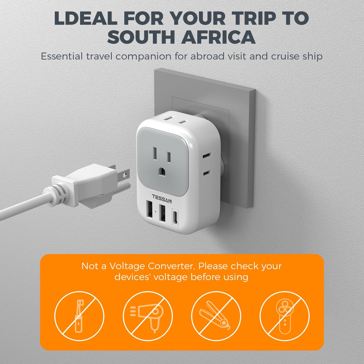 2 Pack European Plug Adapter USB C, TESSAN US to Europe Adapter 4 Outlets 3 USB Charger, Type C International Power Adaptor to Italy Spain France Portugal Iceland Germany, Europe Travel Essentials