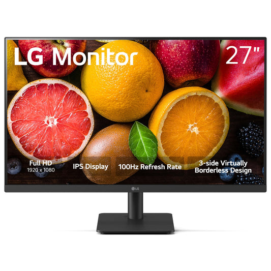 LG 27MP400-B 27” Full HD (FHD) (1920 x 1080) IPS Display with 3-Side Virtually Borderless Design & Mountable Monitor, 75hz, AMD FreeSync and OnScreen Control – Black