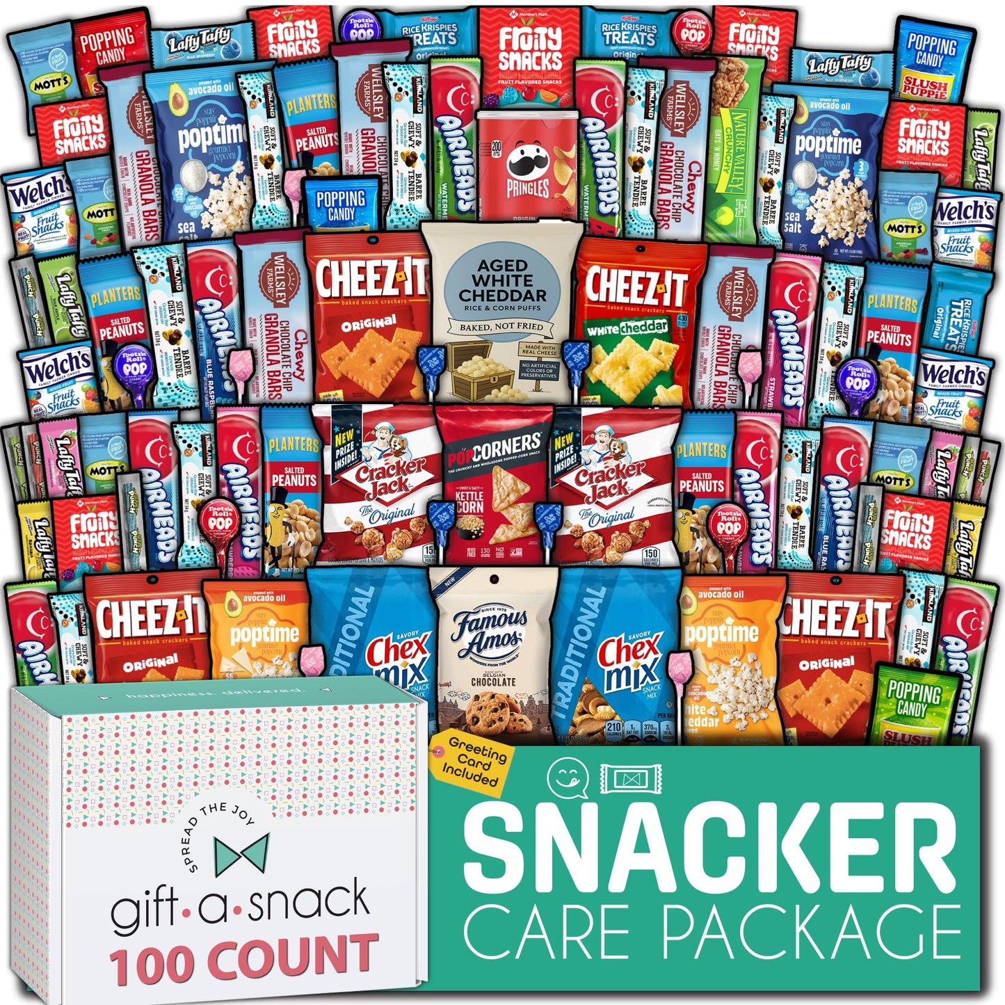 Gift A Snack - Fathers Day Treats Snack Box Variety Pack Care Package + Greeting Card (40 Count) Birthday Sweet Treats Gift Basket, Candies Chips Crackers Bars Office Food Assortments & Variety Gifts